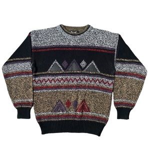 Vintage Impact Crewneck Sweater Mens Small Geometric Acrylic Grandpa 80s 90s